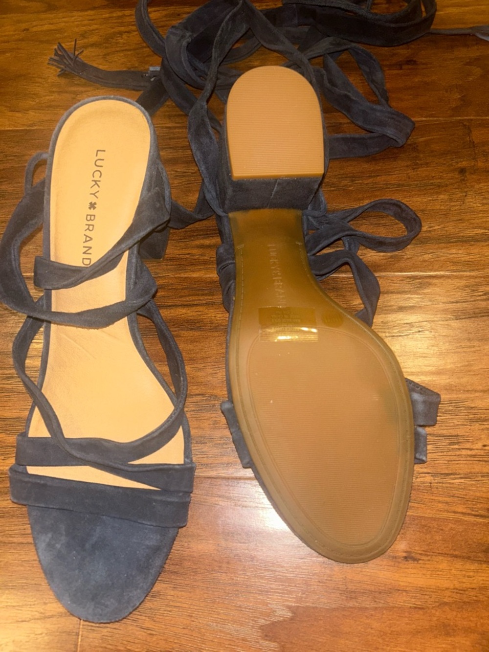 Lucky Brand Navy Suede Lace-Up Block Heel Sandals - Picture 2 of 6